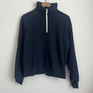 Brandy Melville Navy Half-Zip Crewneck with White Zipper